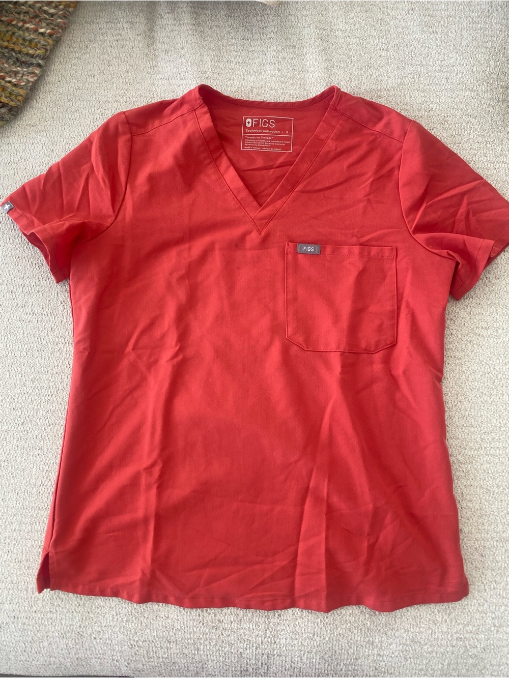 Figs Red V‑Neck Scrub Top
